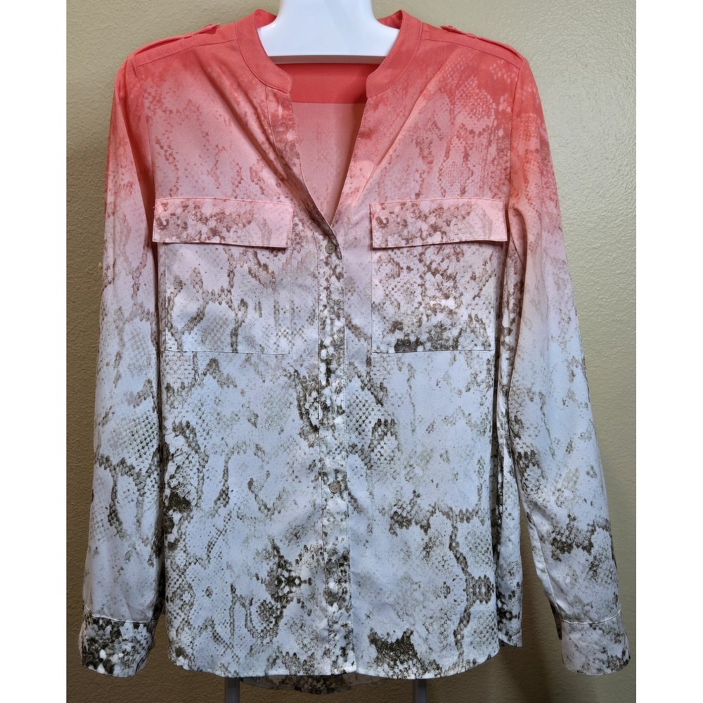 Calvin Klein Melon Brown and White Ombre Roll Sleeve Blouse